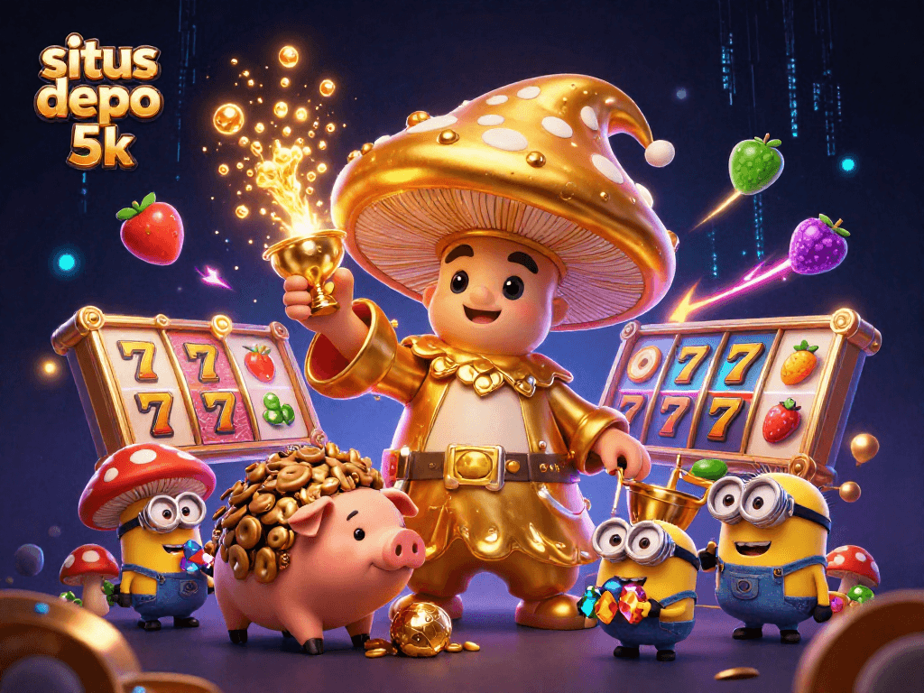 Engage in exciting gameplay at situs depo 5k with vibrant slot reels and golden elements.