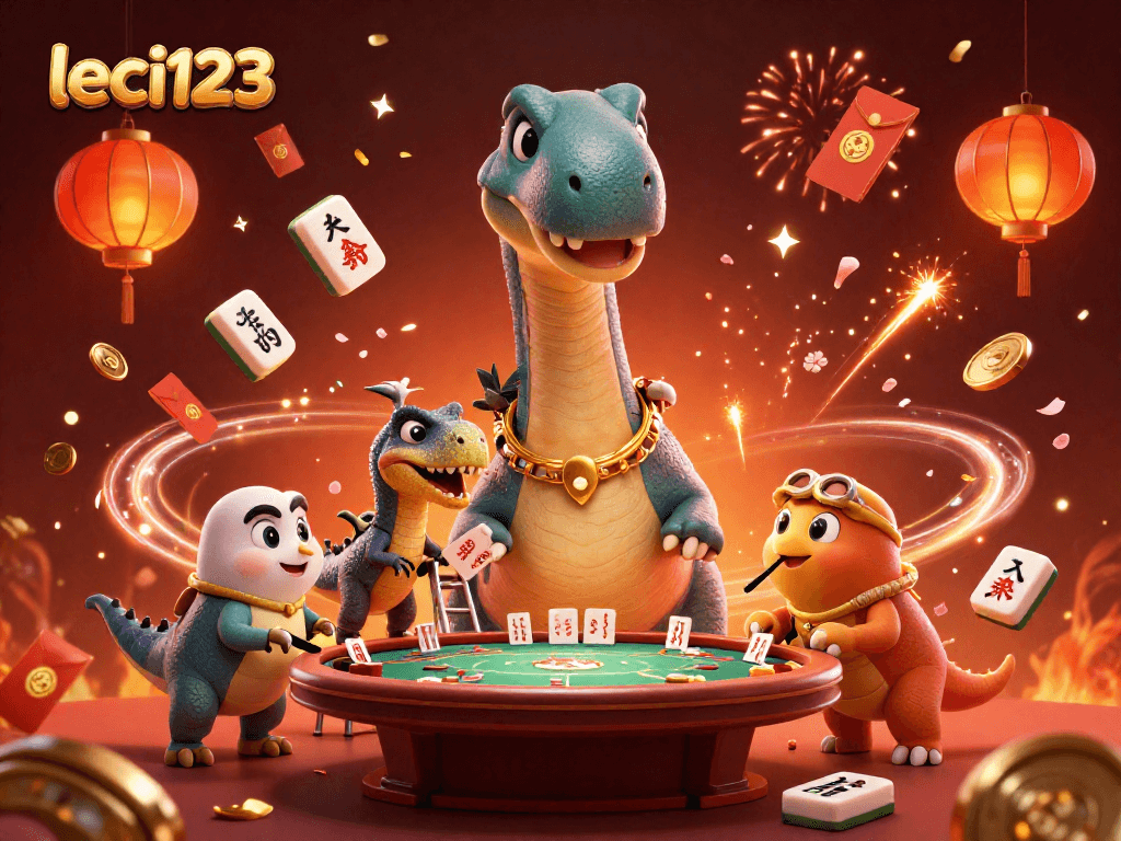 Mengakses leci123 dengan mudah: Brontosaurus dan raptor dalam ilustrasi kasino 3D yang meriah.