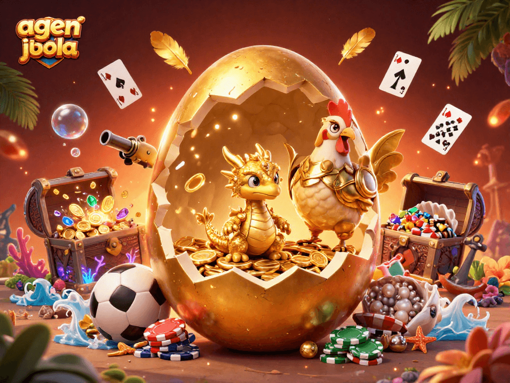 Engage in thrilling sports betting with agen judi bola, featuring a golden dragon and poker chips.