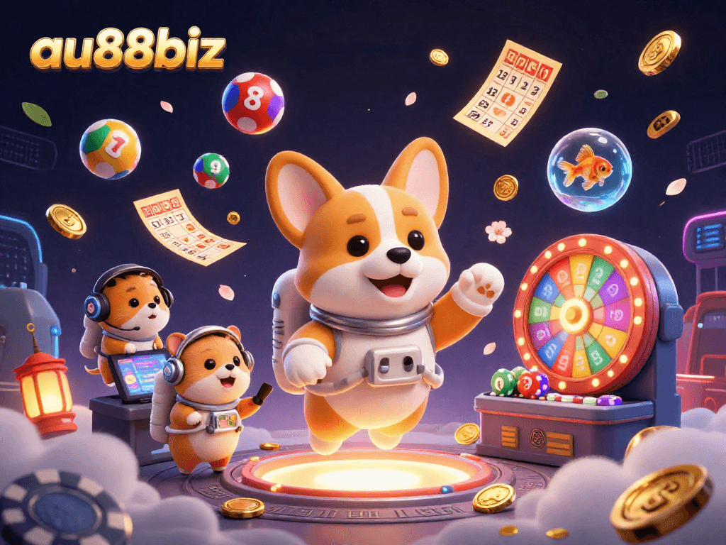 Engage in thrilling gaming with au88biz in a vibrant space station casino scene.