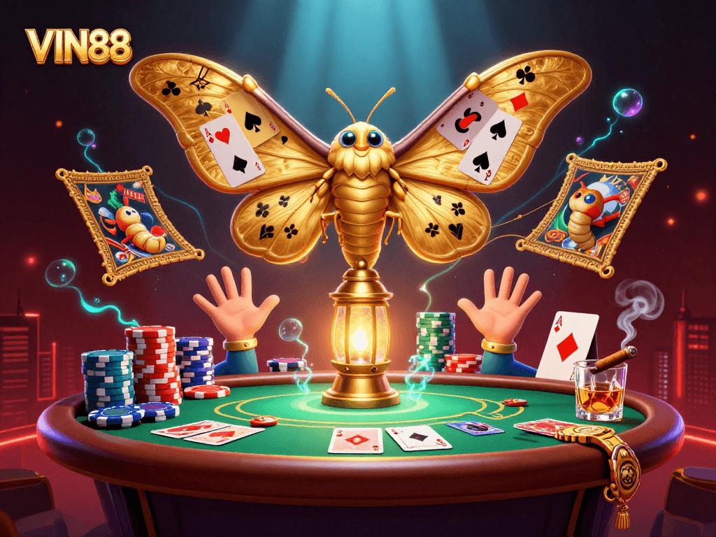 Experience the thrilling VIN88 casino world with vibrant poker scenes and creative elements.