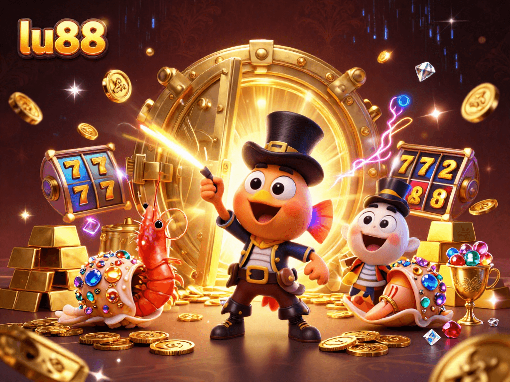Experience thrilling gameplay with lu88, a vibrant casino scene featuring a treasure-hunting anglerfish.