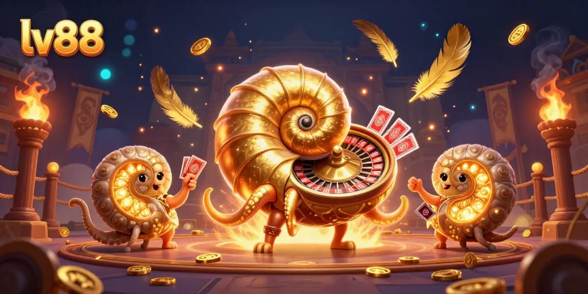 Experience thrilling action with lv88 at a vibrant 3D casino scene featuring a giant nautilus and golden elements.