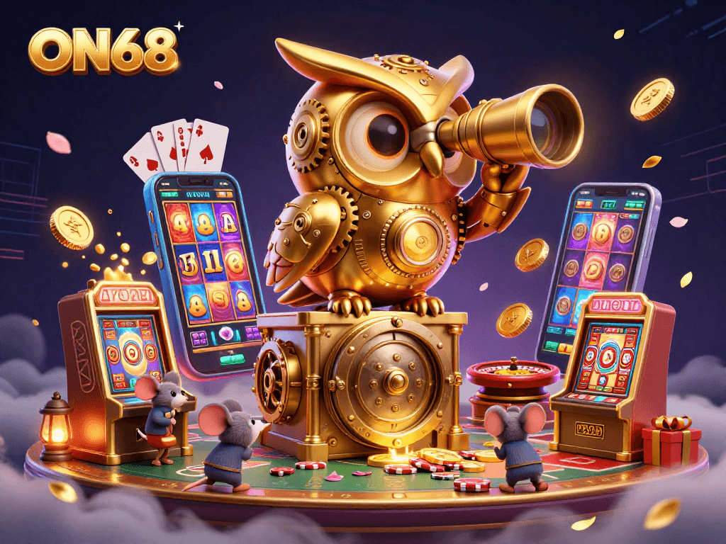 Experience ON68's vibrant casino atmosphere with dynamic characters and exhilarating game elements
