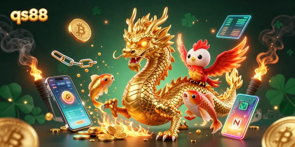 Spin the reels with qs88's victorious dragon and phoenix amidst digital riches