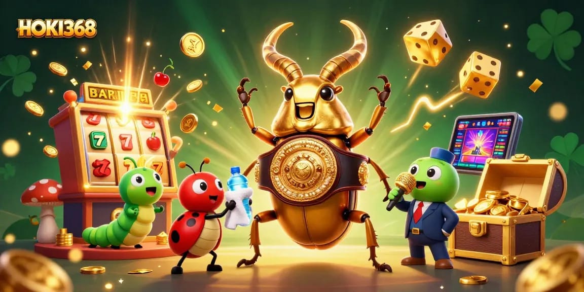 Experience the excitement of HOKI368 with a captivating 3D scene featuring vibrant casino elements and characters.