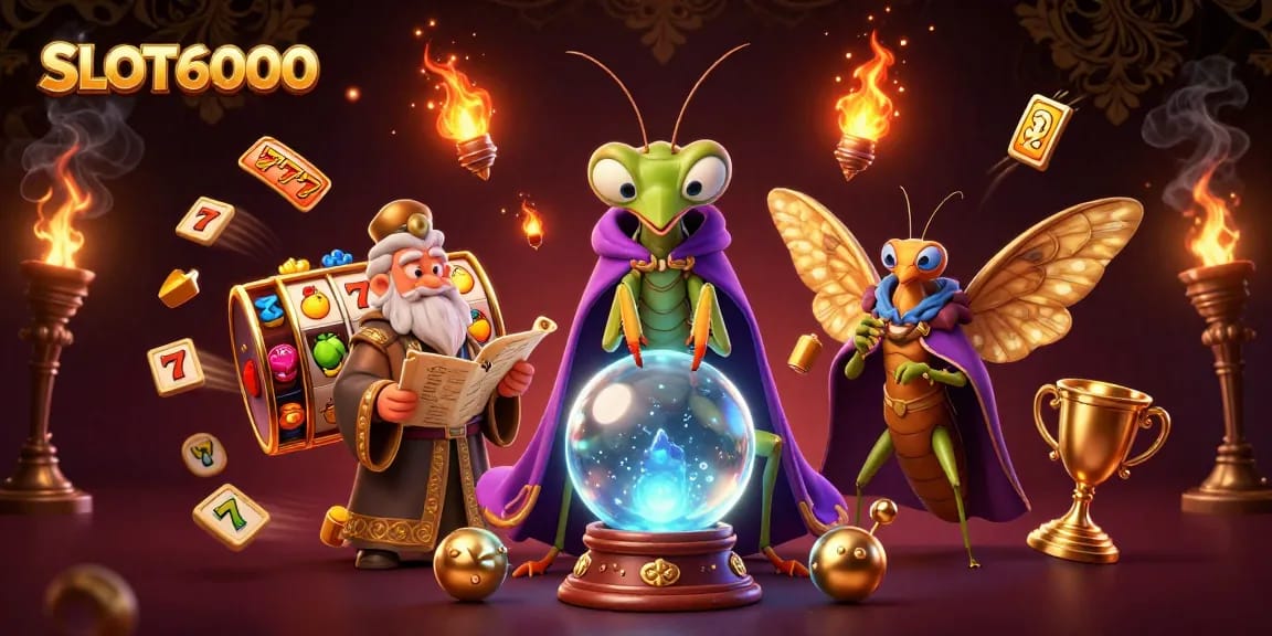 Experience the excitement of SLOT6000 with vibrant slot reels and enchanting characters!