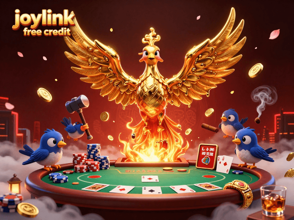 Experience joylink free credit as molten gold transforms into coins during an immersive poker scene.