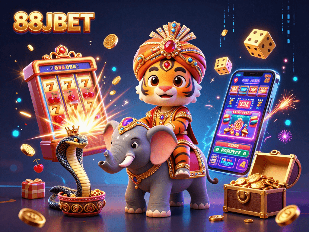 Experience winning at 88JBET with an action-packed slot machine and casino scene