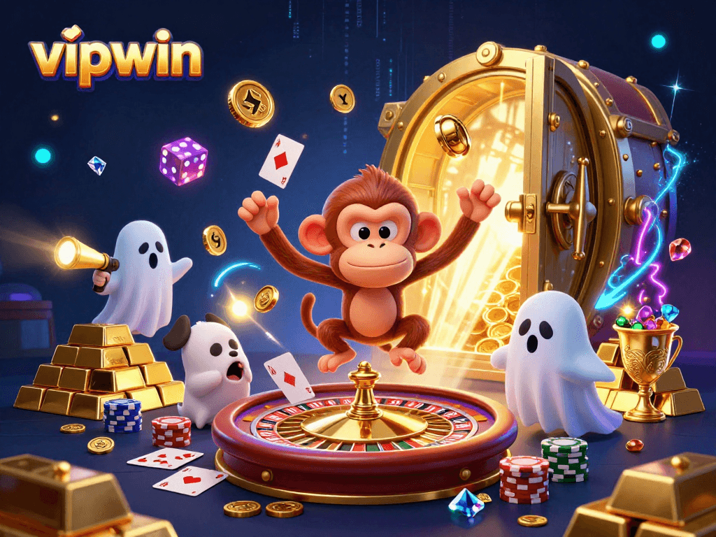 Experience the thrill of vipwin with a lively haunted casino scene, featuring golden treasures and interactive characters.