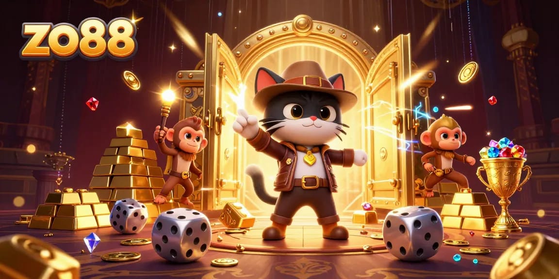 Experience exceptional thrills at zo88 with a cat archaeologist and monkey in a treasure-filled casino
