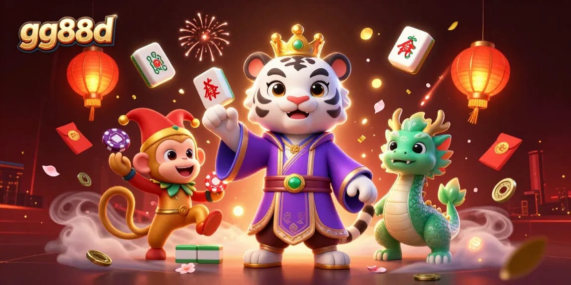 Experience excitement with gg88d's vibrant 3D casino illustration featuring dynamic characters and gambling elements.
