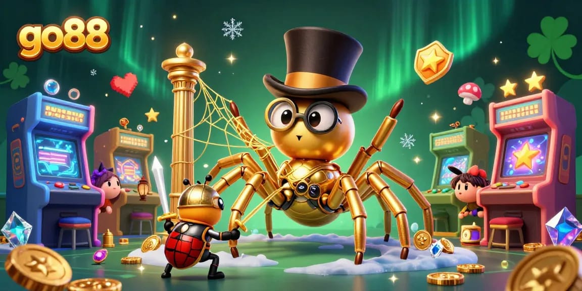 Engage with go88's thrilling casino adventure featuring a golden tarantula and beetle knight.