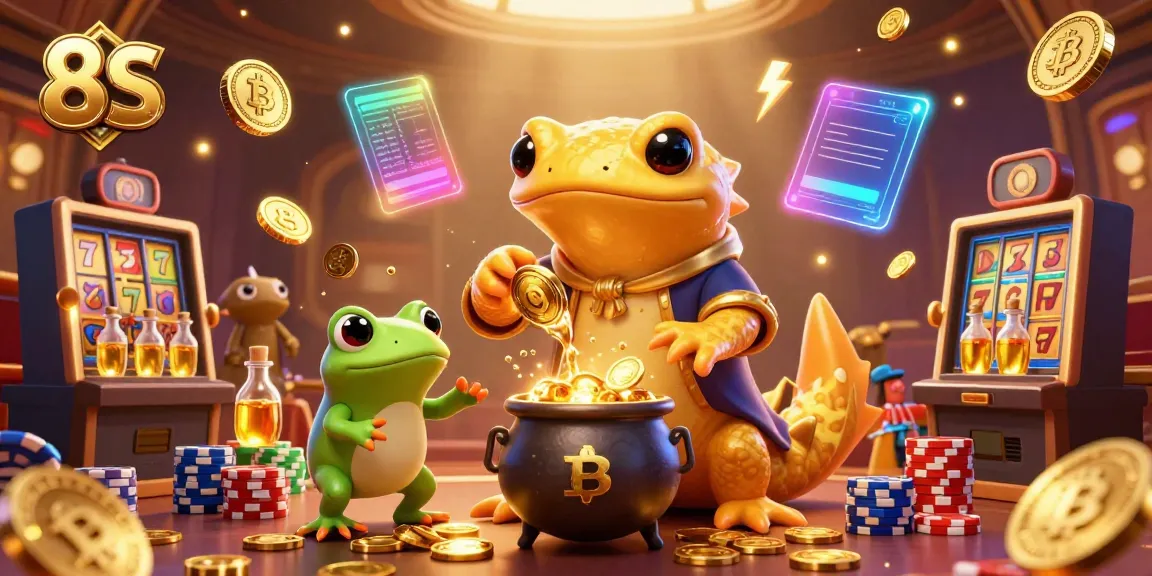 Experience thrilling gameplay in a 3D casino scene featuring the creative world of 8S with alchemists and glowing coins.