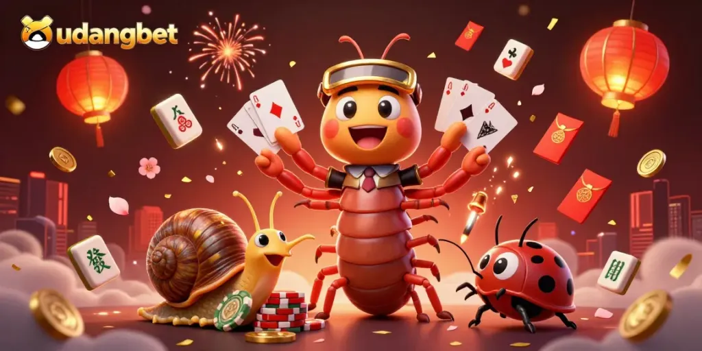 Experience thrilling gameplay at udangbet with dynamic action from a charismatic dealer and colorful casino elements.
