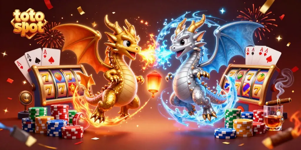 Menangkan jackpot di toto slot dengan dragon 3D dan elemen permainan kasino memikat.