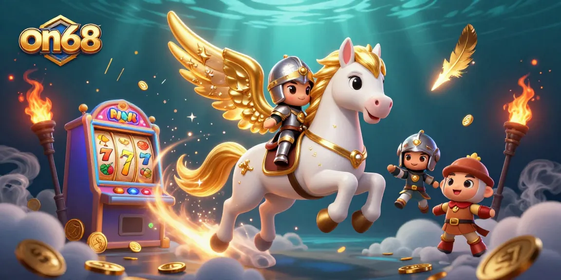 Win big with on68 as a celestial horse gallops through a vibrant casino scene.