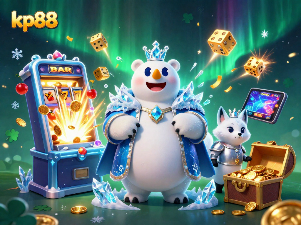 Engage with kp88's thrilling world of slots and jackpots in this vibrant illustration.