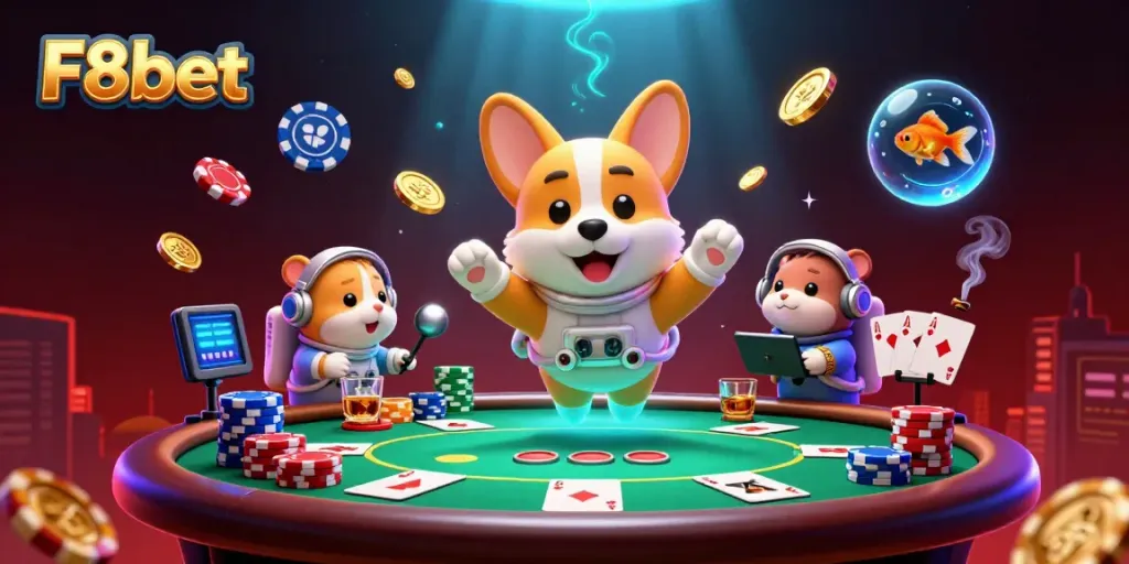 Experience the excitement of F8bet in a vibrant outer space casino scene filled with playful characters.