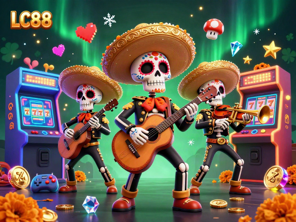 Experience thrilling gameplay with LC88 in this vibrant casino illustration featuring a mariachi band.