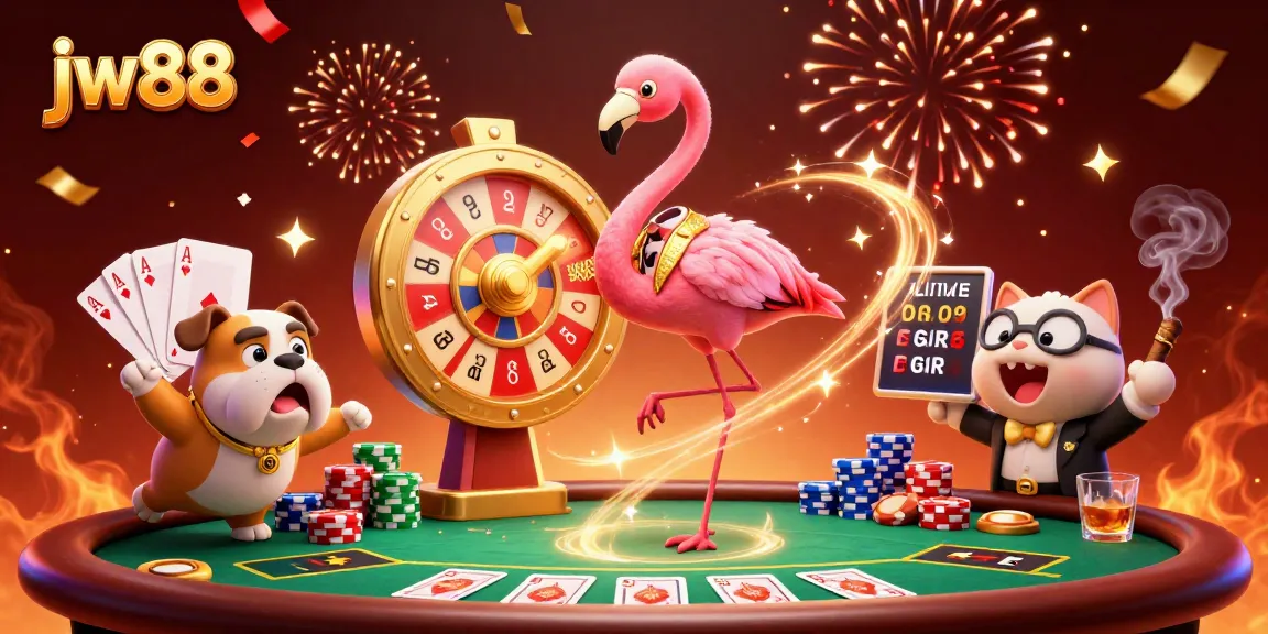 Spinning the jw88 prize wheel with vibrant casino characters and poker excitement.