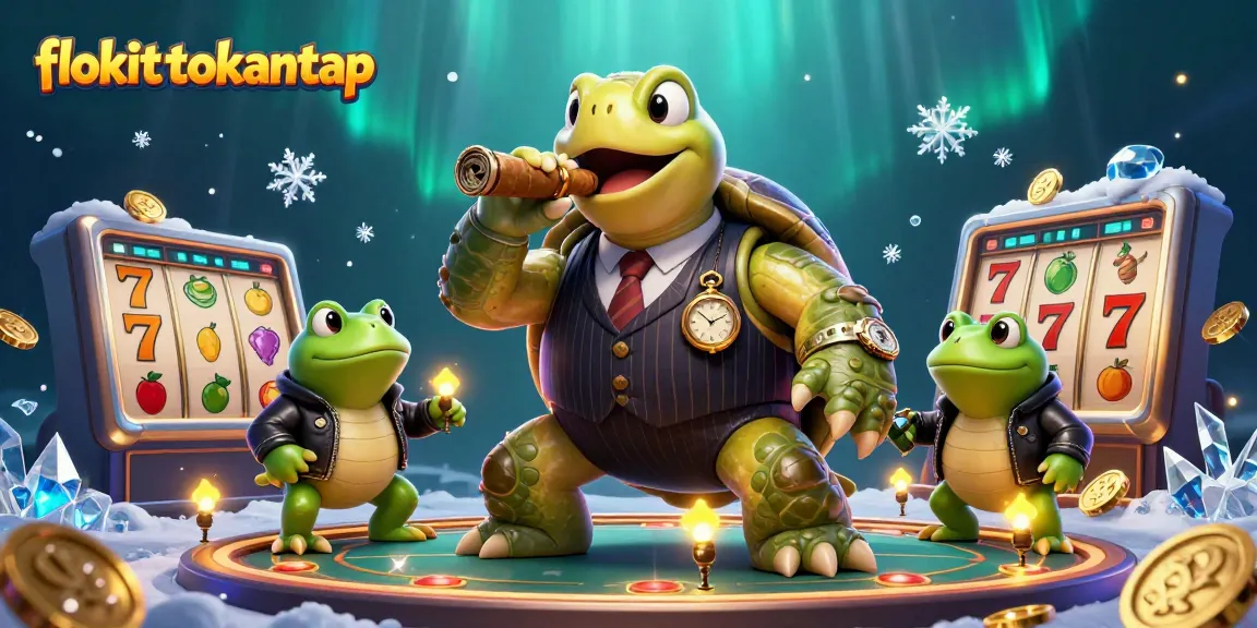Flokitotokantap showcases a vibrant 3D casino scene with engaging characters and slot games.