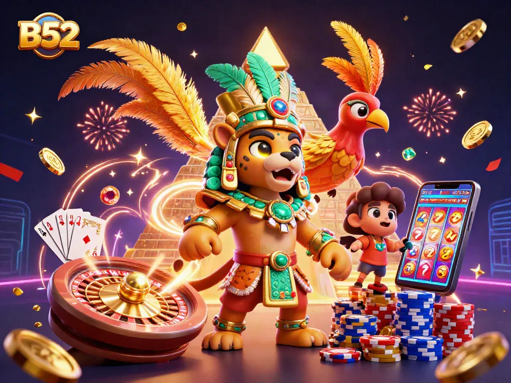 Experience the thrill of the B52 casino with vibrant characters and exciting game elements.