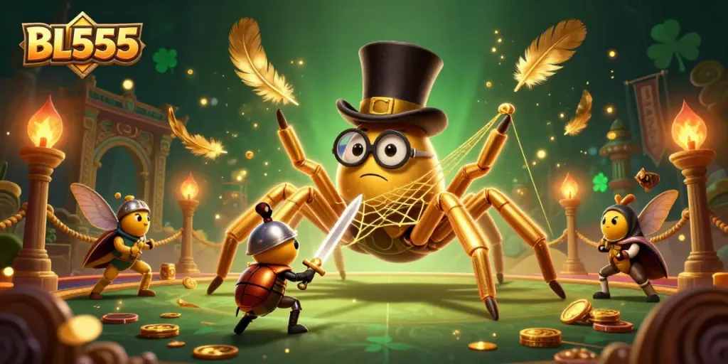 Engage with BL555's thrilling casino adventure featuring a golden tarantula and brave beetle knight