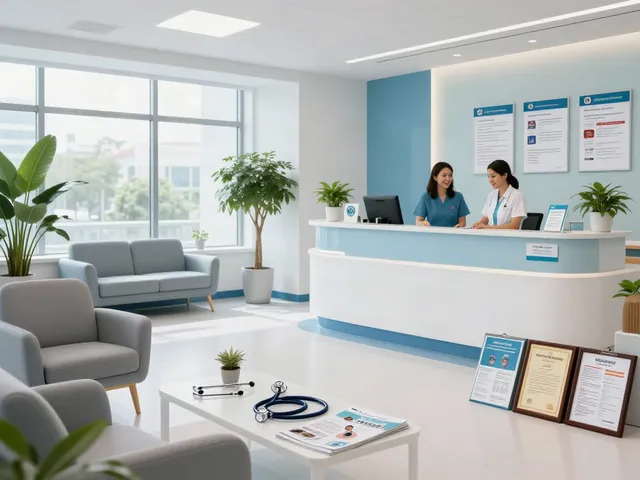 Situs slot, showcasing a modern health clinic reception environment with compassionate patient care and medical services.