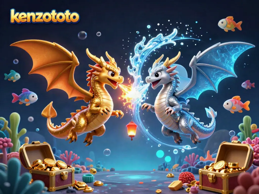 Experience high-energy fish shooting action with kenzototo's unique 3D dragon illustration.