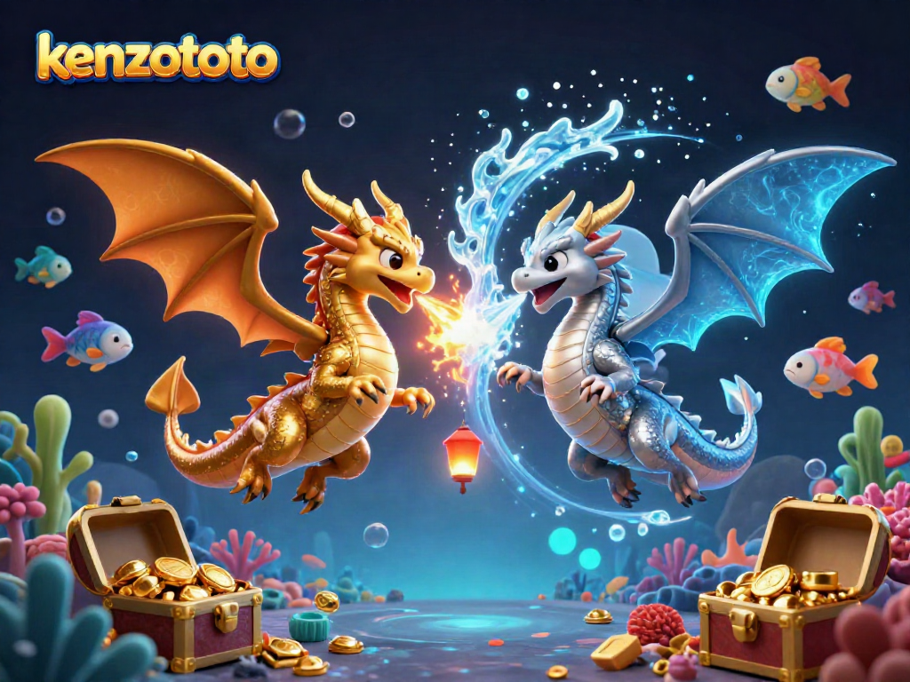 Experience high-energy fish shooting action with kenzototo's unique 3D dragon illustration.
