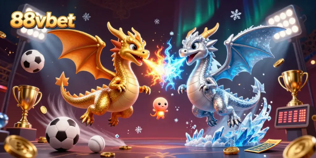 Engage with the excitement of 88vbet's dynamic gaming scene featuring fiery and icy dragons.