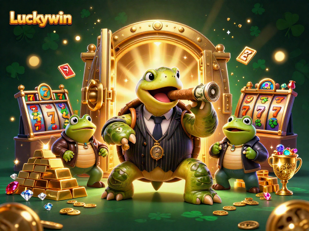 Experience exhilarating gameplay with Luckywin's vibrant casino scene featuring dynamic characters and dazzling treasures.