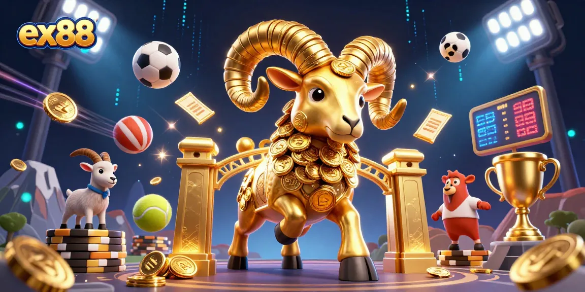 Experience exciting sports betting with ex88, featuring a golden ram and dynamic game elements.