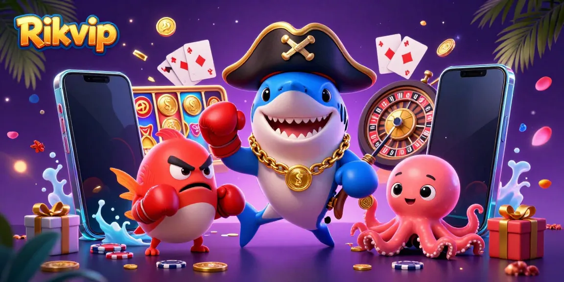 Join the fun with Rikvip as the pirate shark, boxing pufferfish, and treasure-holding octopus collide in an exciting gaming atmosphere.