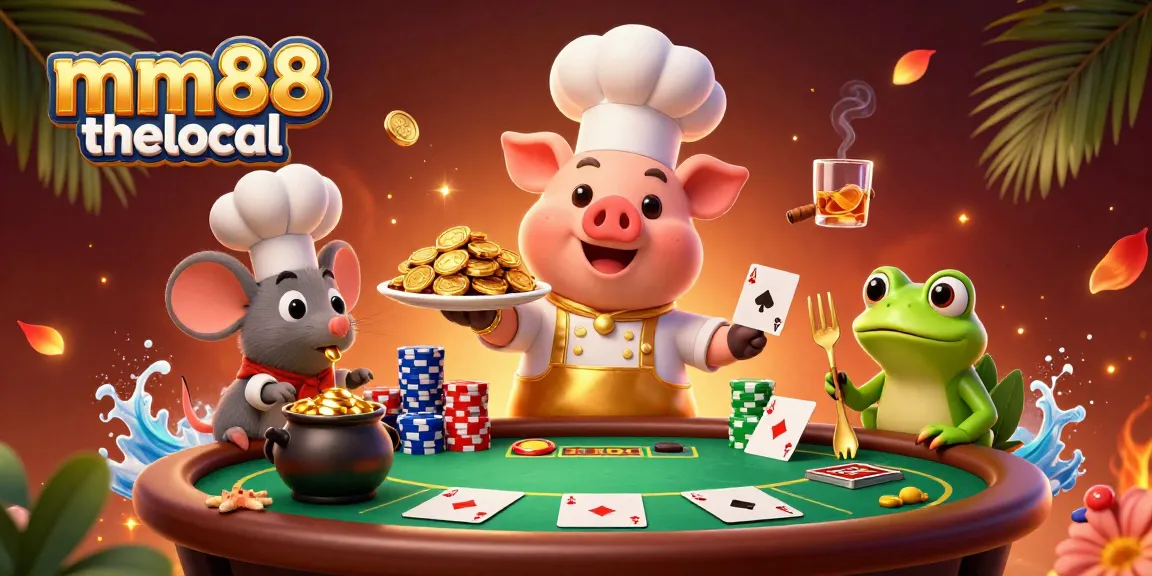 Engage with mm88 thelocal in this rich 3D scene featuring playful characters and dynamic casino elements.
