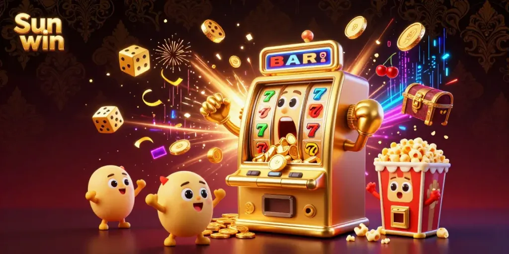Experience excitement with Sun win's jackpot explosion in this vibrant casino illustration