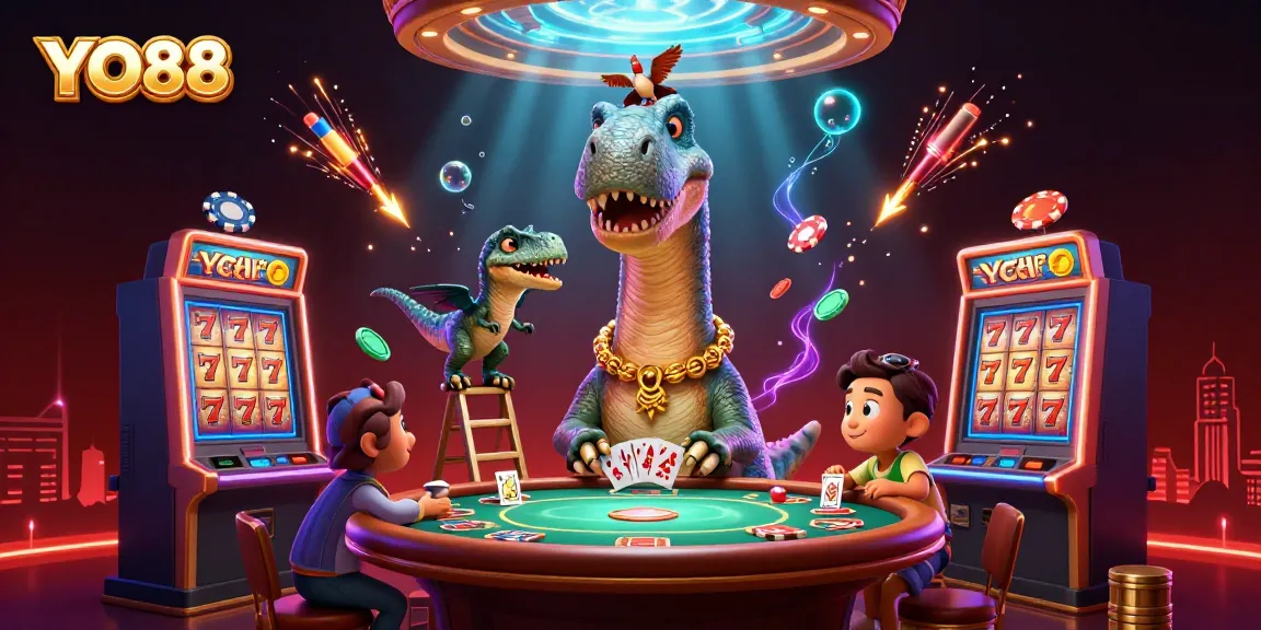 Experience YO88 in an engaging casino scene with colorful characters and vibrant gaming elements.