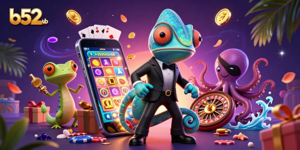 Engage with b52club's vibrant slot experience featuring colorful elements and animated characters in 3D