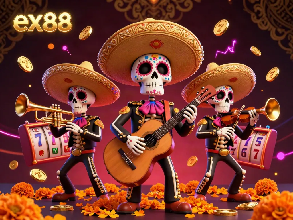 Experience ex88's dynamic casino atmosphere with a colorful mariachi band in a vibrant gambling scene.