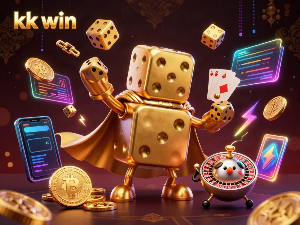 Experience the thrill of kk win with a vibrant casino scene featuring dynamic dice characters and cryptocurrencies.
