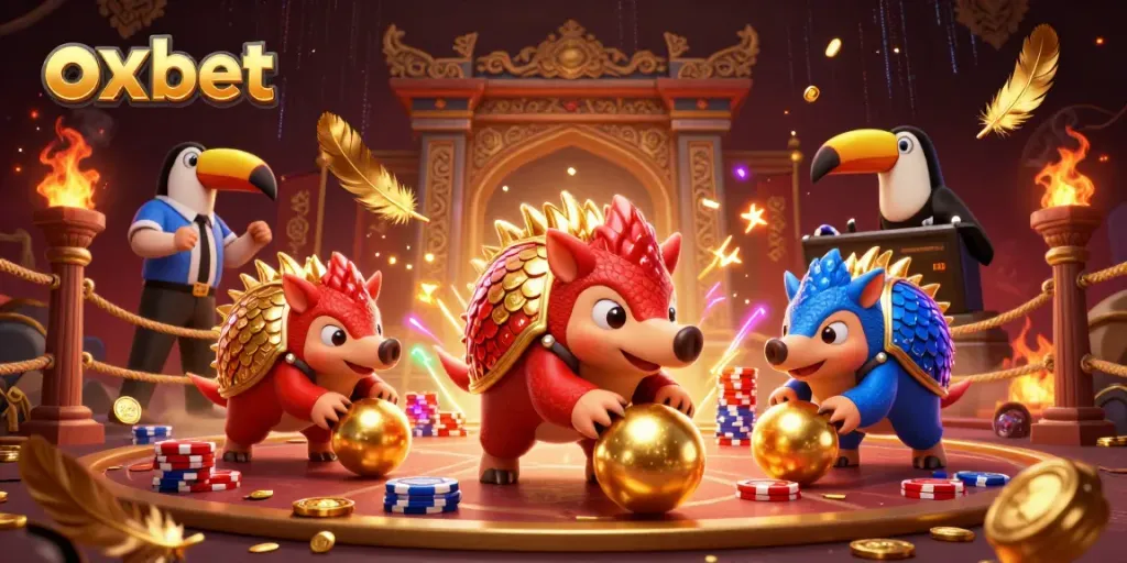 Experience thrilling gameplay at OXBET with vibrant rival pangolins and casino elements.