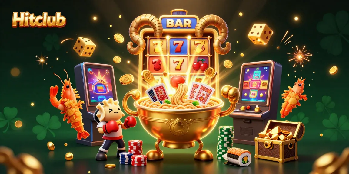 Hitclub features an exciting animated scene with lively casino characters and vibrant game elements.