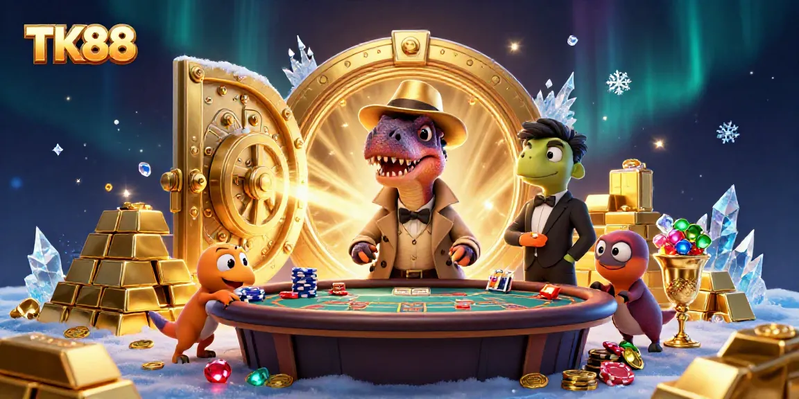 Experience thrilling gameplay at TK88 with a velociraptor card counter at a bustling blackjack table.