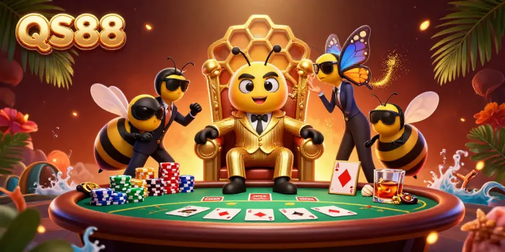 Experience thrilling poker games and elegant casino atmosphere at QS88 with a dynamic illustration.