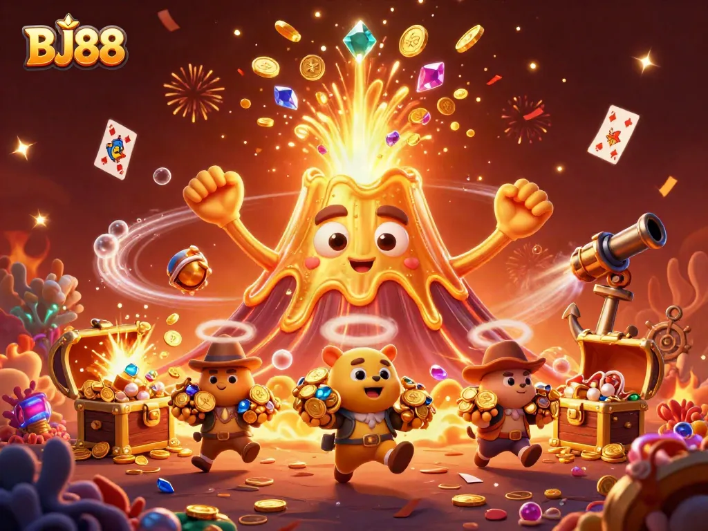BJ88 offers an exciting gold treasure hunt, showcasing vibrant casino elements and dynamic gameplay.
