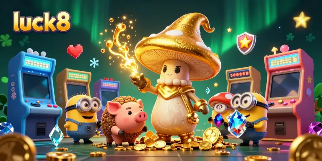Experience the thrill of luck8 in this vibrant gambling scene filled with magical characters.