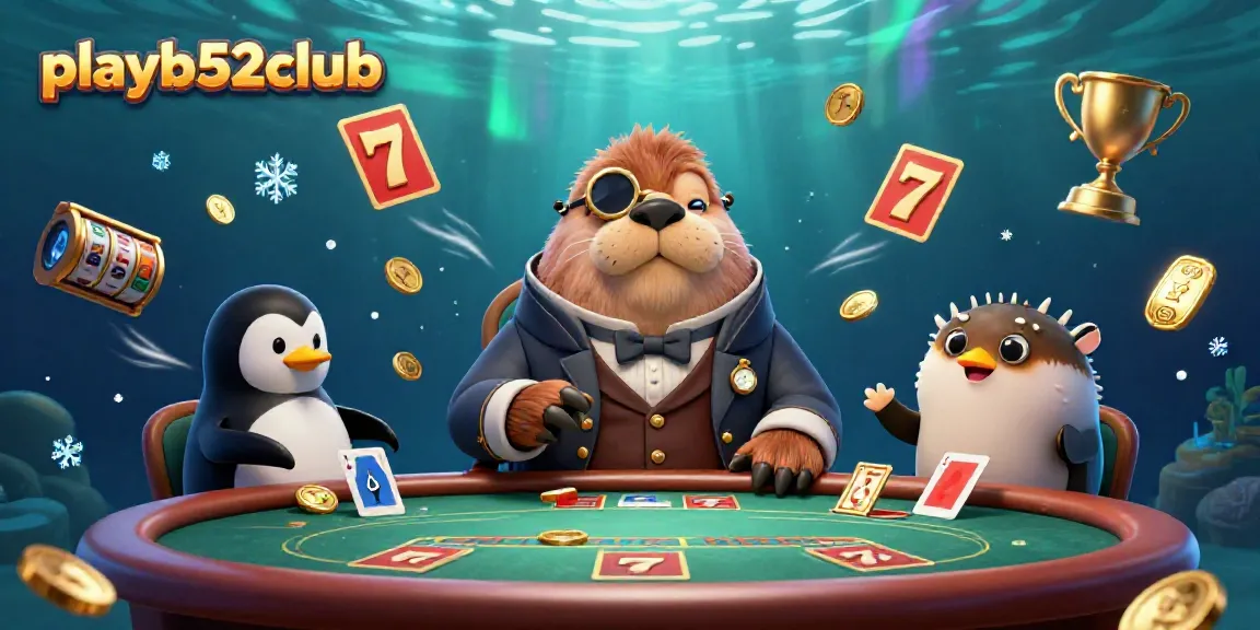 Engage in thrilling gameplay at playb52club with vibrant underwater poker scene featuring whimsical characters.