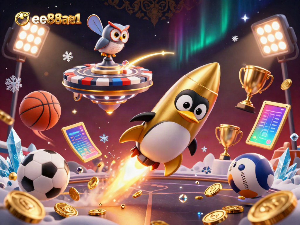 Experience thrilling fun in an exciting space-themed casino with ee88ae1's golden penguin leading the way.