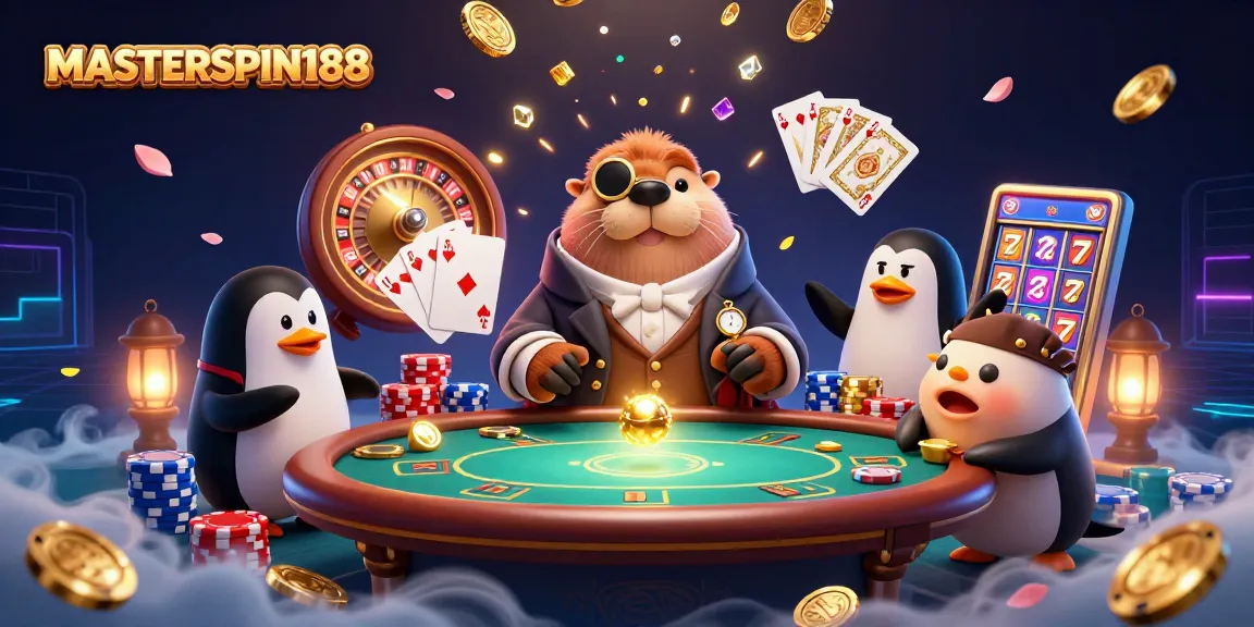 Experience the thrill of MASTERSPIN188 at an underwater poker game with playful characters.